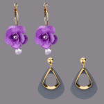 Arihant Combo of Lavender Floral & Grey Drop Earrings 70210
