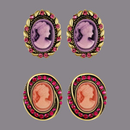 Arihant Combo of Purple & Pink CZ Stud Earrings 70234