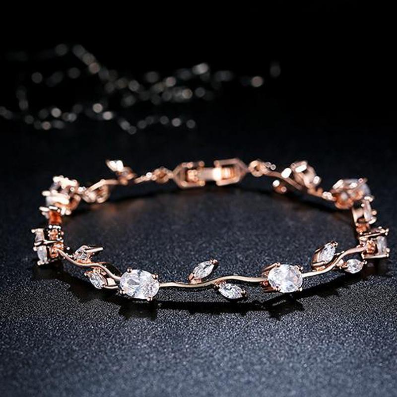 Arihant Elegant Crystal Leaf Design Rose Gold Brilliant Charm Bracelet For Women/Girls 49030