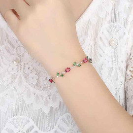 Arihant Elegant Crystal Leaf Rose Gold Swanky Charm Bracelet For Women/Girls 49032