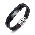 Arihant Stainless Steel Silver Leather Wrist Charm Bracelet For Men 49065