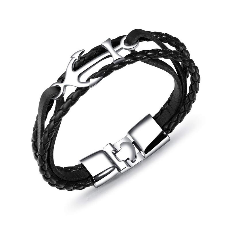 Arihant Stainless Steel Anchor Multi Strap Leather Bracelet For Men 49067