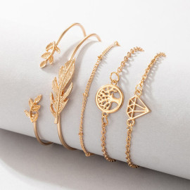 Arihant Gold Plated Gold-Toned Set of 5 Contemporary Stackable Bracelet Set For Women and Girls