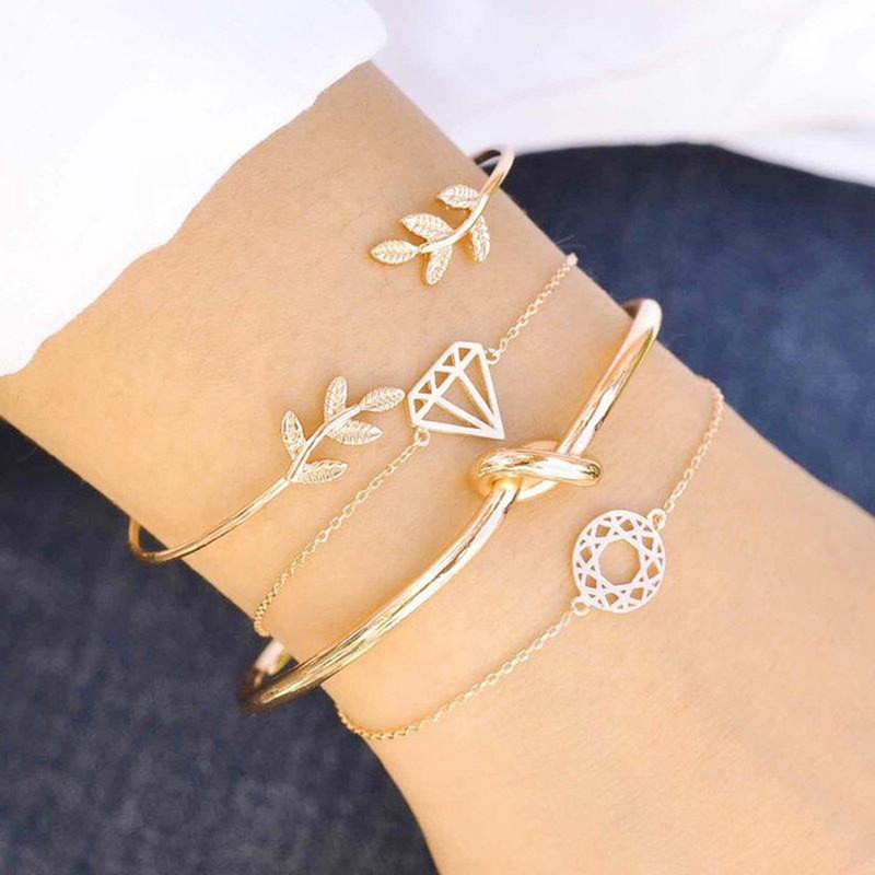 Arihant Gold-Plated Gold-Toned Set of 4 Contemporary Stackable Bracelet Set For Women and Girls