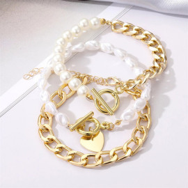 Arihant Gold Plated Set of 3 Heart inspired Contemporary Bracelet Set For Women and Girls
