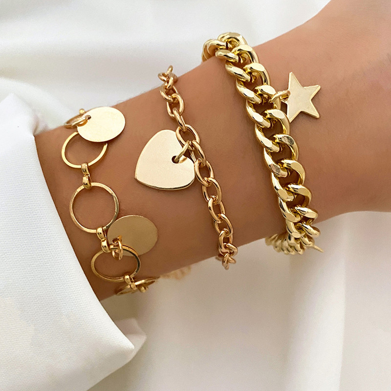 Arihant Gold Plated Heart-Star Contemporary Set of 3 Bracelet Set For Women and Girls