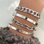 Arihant Silver-Toned Silver-Plated Set of 4 "Love" Contemporary Bracelet Set For Women and Girls