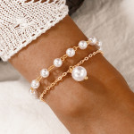 Arihant Gold Plated Pearl Studded Dual-Strand Bracelet For Women and Girls