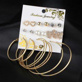 Arihant Gold Plated Layered Necklace and Gold Plated Set of 9 Contemporary Studs and Hoop Earrings Combo For Women and Girls