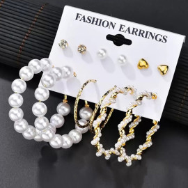 Arihant Gold Plated Layered Necklace and Gold Plated Set of 6 Contemporary Studs and Hoop Earrings Combo For Women and Girls