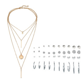 Arihant Gold Plated Layered Necklace and Silver Plated Set of 20 Contemporary Studs and Hoop Earrings Combo For Women and Girls