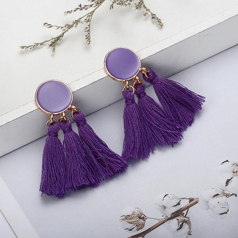 Arihant Purple-Toned Copper Plated Tassel Earrings 45102