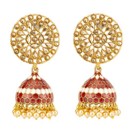 Arihant Marvelous Floral CZ & Pearl Gold Plated Glitzy Jhumki For Women/Girls 45165