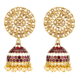 Arihant Contemporary Floral CZ & Pearl Gold Plated Brilliant Jhumki For Women/Girls 45167