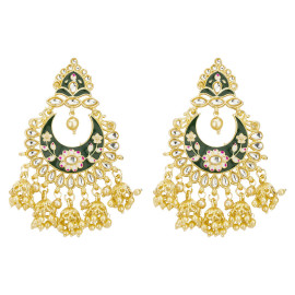 Arihant Gold Plated Pearl studded Green Chandbalis 45176