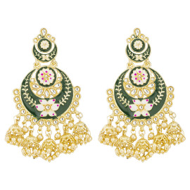 Arihant Gold Plated Pearl studded Green Chandbalis 45182