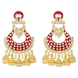 Arihant Gold Plated Pearl studded Red Chandbalis 45194