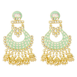 Arihant Gold Plated Pearl studded Green Chandbalis 45195