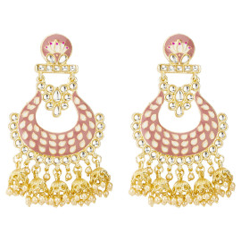 Arihant Gold Plated Pearl studded Pink Chandbalis 45196
