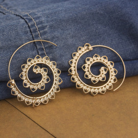 Arihant Spiral Gold Plated Circular Drop Earrings