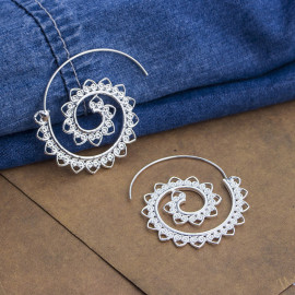 Arihant Spiral Silver Plated Circular Drop Earrings