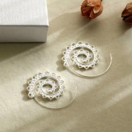 Arihant Spiral Silver Plated Circular Drop Earrings