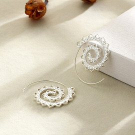 Arihant Spiral Silver Plated Circular Drop Earrings