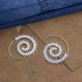 Arihant Spiral Silver Plated Circular Drop Earrings