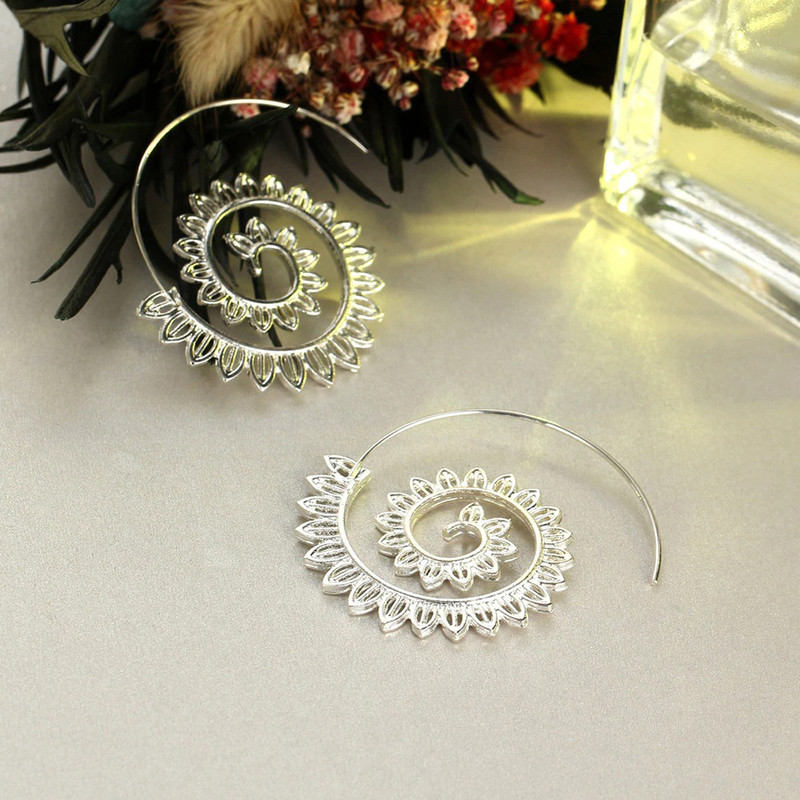 Arihant Spiral Silver Plated Circular Drop Earrings