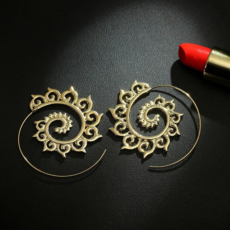 Arihant Spiral Gold Plated Circular Drop Earrings