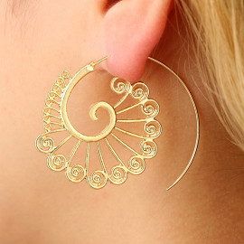 Arihant Spiral Gold Plated Circular Drop Earrings