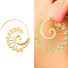 Arihant Spiral Gold Plated Circular Drop Earrings