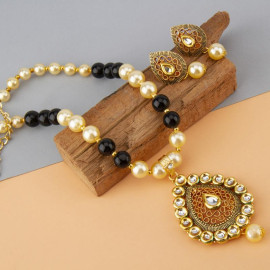 Arihant Black GP Kundan studded Pearl Necklace Set 44021