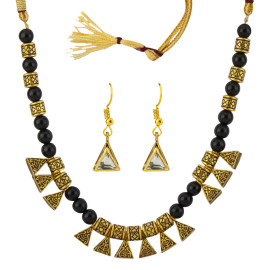 Arihant Women's Fashion Beads & Crystal Gold Plated Necklace Set for Women/Girls (Black) 44103