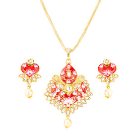 Arihant Exquisite Kundan & Pearl Floral Design Gold Plated Necklace Set for Women/Girls 44109