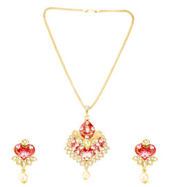 Arihant Exquisite Kundan & Pearl Floral Design Gold Plated Necklace Set for Women/Girls 44109