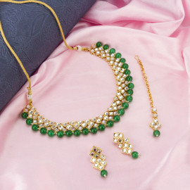 Arihant Gold Plated Kundan Studded Green Necklace Set for Women 44135