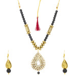 Arihant Black Gold Plated Stone Studded & Beaded Jewellery Set 44138
