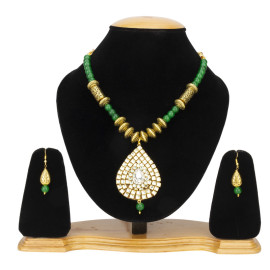 Arihant Green Gold Plated Stone Studded & Beaded Jewellery Set 44140