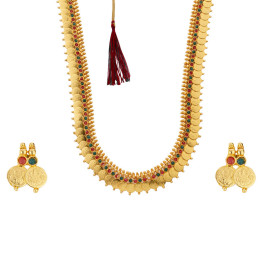 Arihant Red & Green Gold Plated Stone Studded Coin Jewellery Set 44142