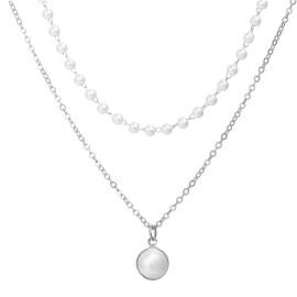 Arihant Pearl Silver Plated Double Layer Necklace Jewellery For Women 44229