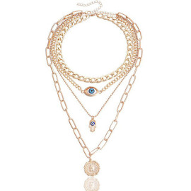 Arihant Jewellery For Women Gold Plated Gold-Toned Evil Eye and Buddha Hand Layered Necklace