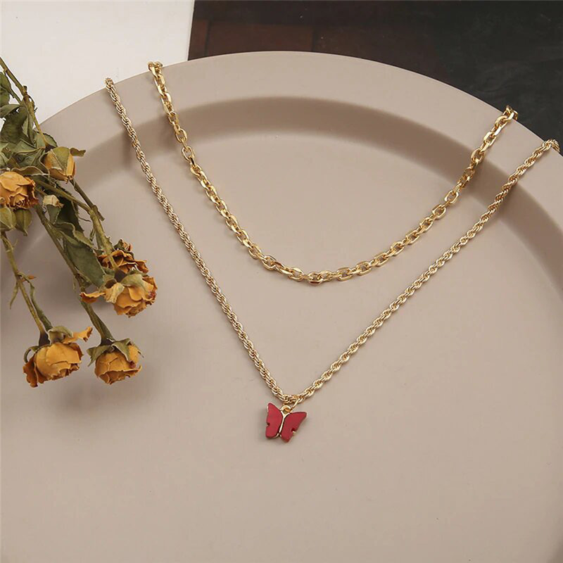 Arihant Jewellery For Women Gold Plated Red Butterfly Pendant