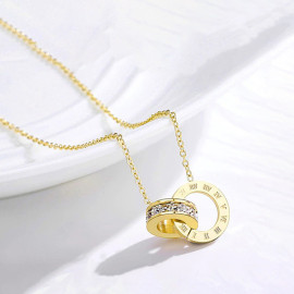 Arihant Gold Plated Stainless Steel Roman Numerals Pendant with Cubic Zirconia