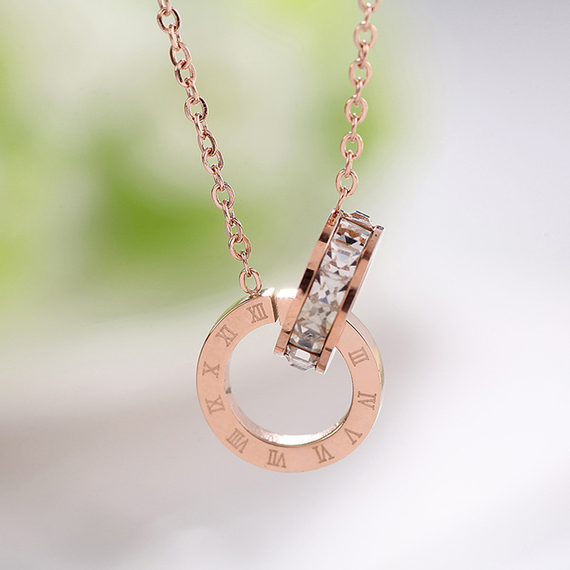 Arihant Rose Gold Plated Stainless Steel Roman Numerals Pendant with Cubic Zirconia