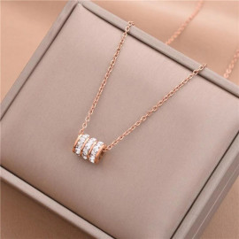 Arihant Rose Gold Plated Stainless Steel CZ Cylindrical Pendant with 3 Linked Loops