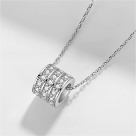 Arihant Silver Plated Stainless Steel Anti Tarnish CZ Cylindrical Pendant with 3 Linked Loops