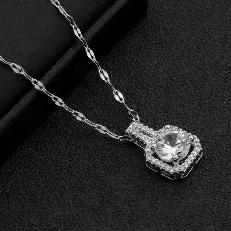 Arihant Silver Plated Stainless Steel CZ Square Anti Tarnish Pendant with Rope Chain