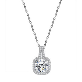 Arihant Silver Plated Stainless Steel CZ Square Anti Tarnish Pendant with Rope Chain