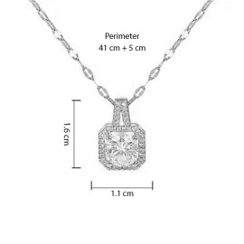 Arihant Silver Plated Stainless Steel CZ Square Anti Tarnish Pendant with Rope Chain